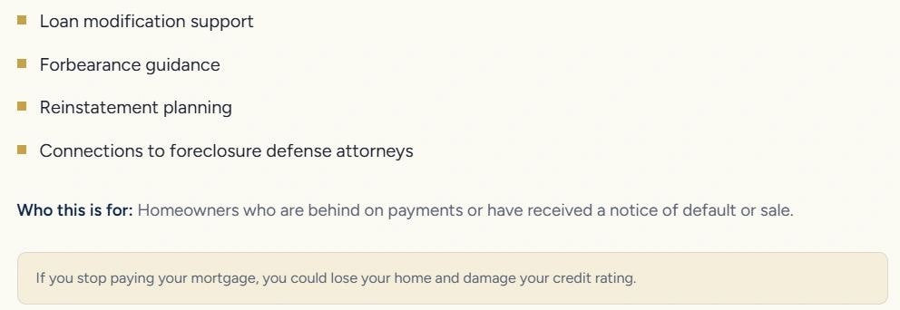Foreclosure assistance details
